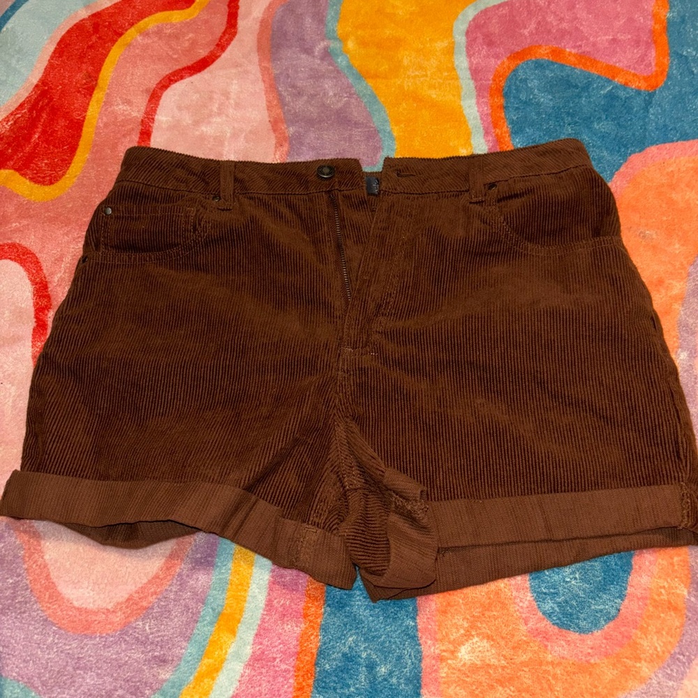 Brown Corduroy Women Shorts
